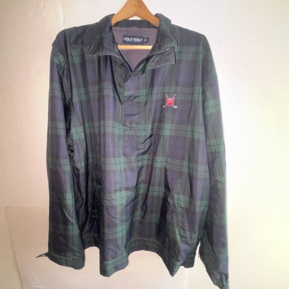 Vintage Polo Golf Ralph Lauren Qtr. Zip Plaid Windbreaker Golf Jacket Navy Green - Picture 5 of 15
